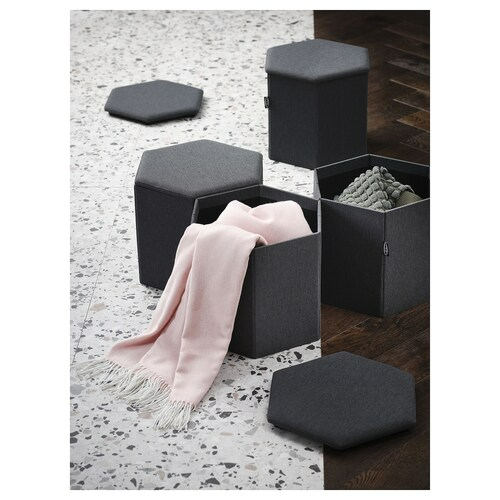 KJUGE Pouffe with storage, Knisa dark grey