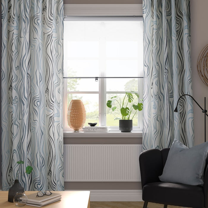 KLIPPNEJLIKA Curtains, 1 pair, white/blue, 145x250 cm