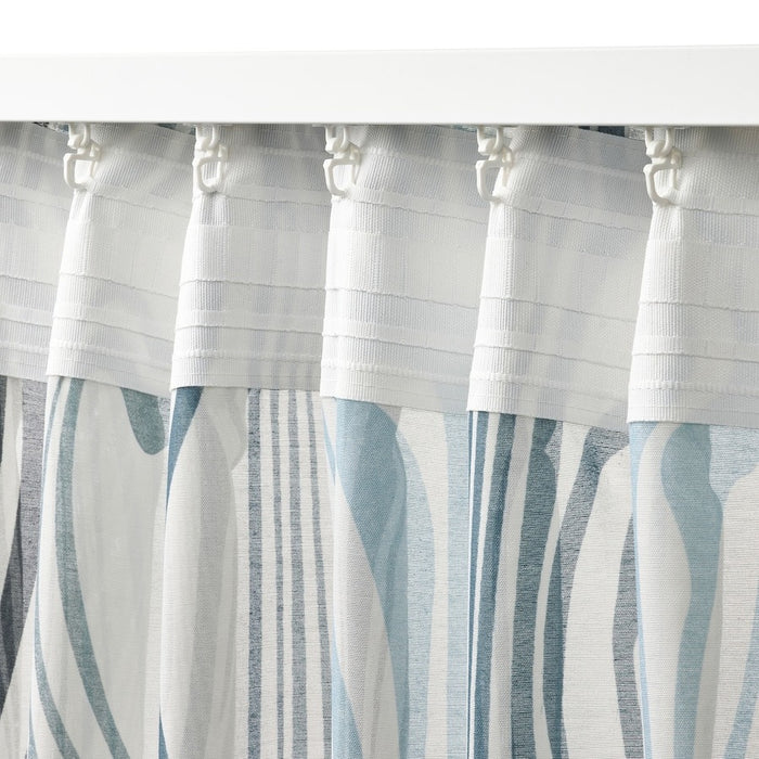 KLIPPNEJLIKA Curtains, 1 pair, white/blue, 145x250 cm