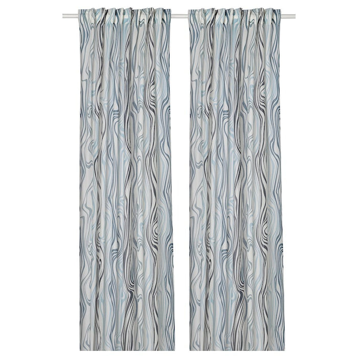 KLIPPNEJLIKA Curtains, 1 pair, white/blue, 145x250 cm