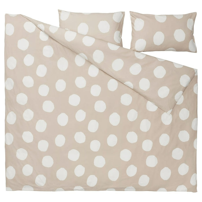 KLYNNETAG Duvet cover and 2 pillowcases, beige/white/dotted, 200x200/50x80 cm