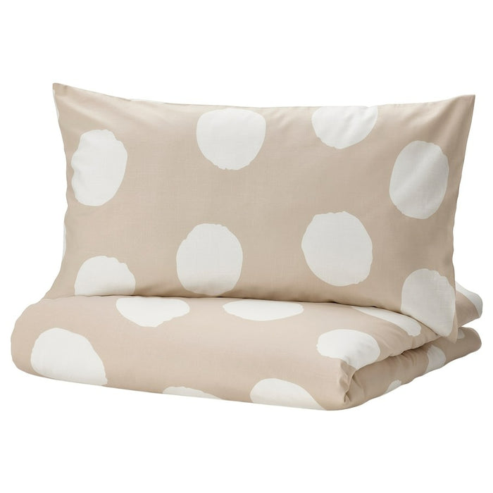 KLYNNETAG Duvet cover and 2 pillowcases, beige/white/dotted, 200x200/50x80 cm