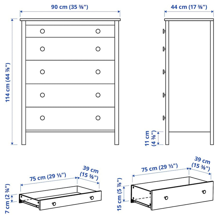 KOPPANG Chest of 5 drawers, white, 90x114 cm, 70373261