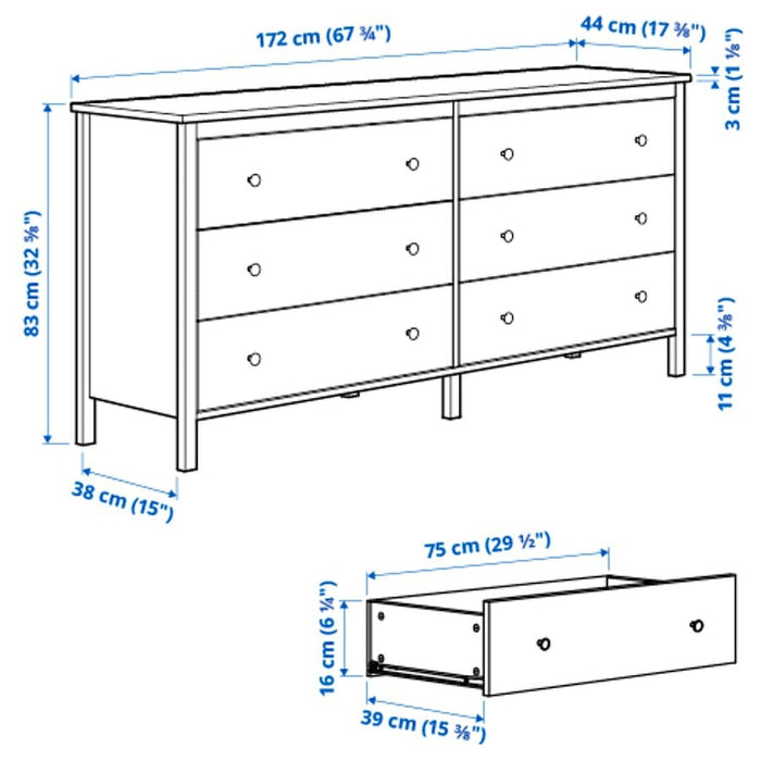 KOPPANG Chest of 6 drawers, black-brown, 172x83 cm, 80481123