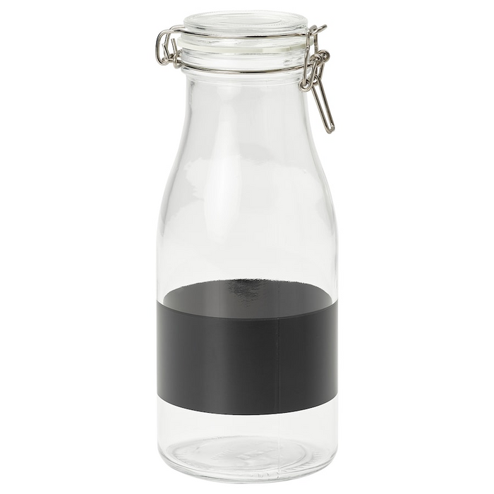 KORKEN Bottle shaped jar with lid, clear glass/black, 1 l, 20579900