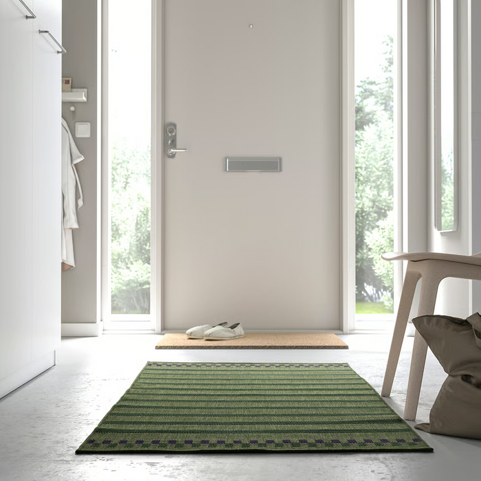 KORSNING Rug flatwoven, in/outdoor, green purple/striped, 80x150 cm, 60553234