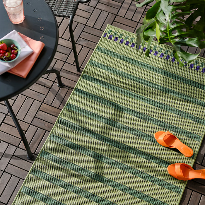 KORSNING Rug flatwoven, in/outdoor, green purple/striped, 80x150 cm, 60553234