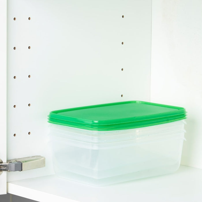 PRUTA Food container, transparent/green, 1.9 l