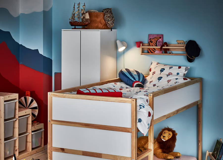 KURA Reversible bed, white, pine, 40253811
