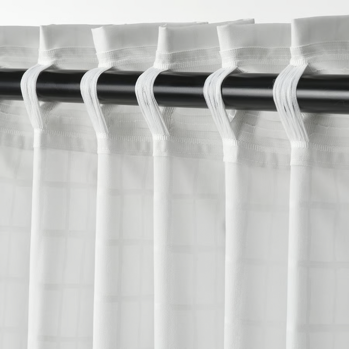 MASTERROT Curtains, 1 pair, white/grid with heading tape, 145x250 cm, 70602564