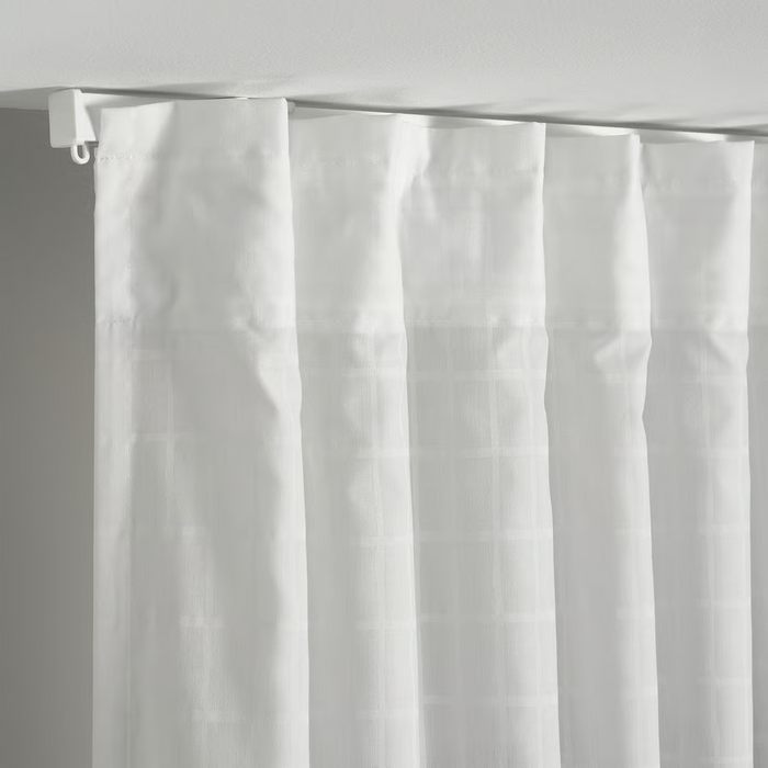 MASTERROT Curtains, 1 pair, white/grid with heading tape, 145x250 cm, 70602564