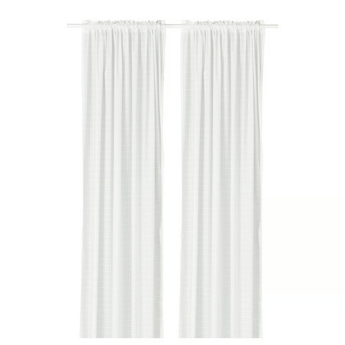 MASTERROT Curtains, 1 pair, white/grid with heading tape, 145x250 cm, 70602564