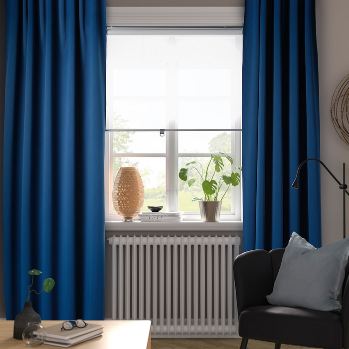 MAJGULL Block-out curtains, 1 pair, with heading tape/dark blue, 145x250 cm, 50569754