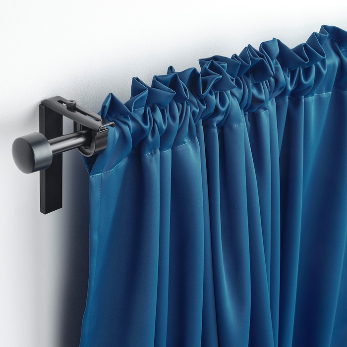 MAJGULL Block-out curtains, 1 pair, with heading tape/dark blue, 145x250 cm, 50569754