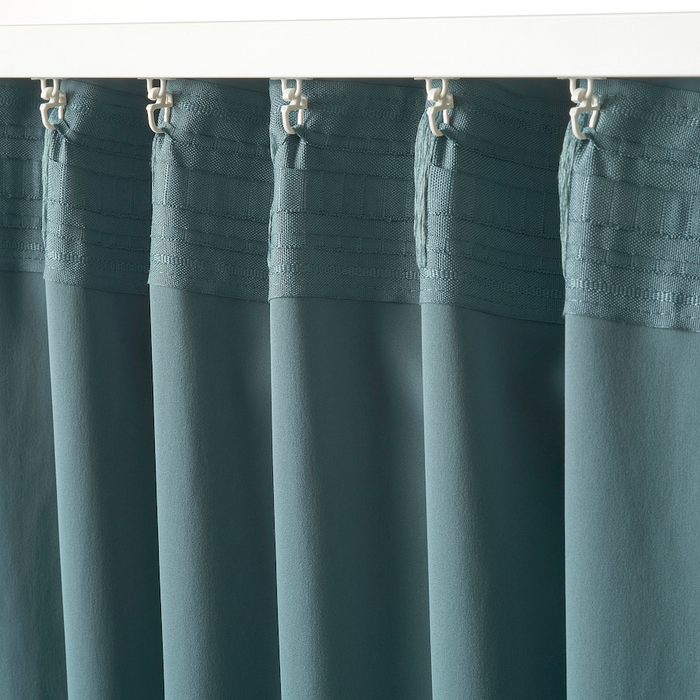 MAJGULL Room darkening curtains, 1 pair, with heading tape/dark grey-turquoise, 145x250 cm, 00586020