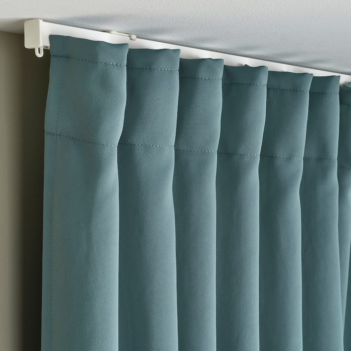 MAJGULL Room darkening curtains, 1 pair, with heading tape/dark grey-turquoise, 145x250 cm, 00586020