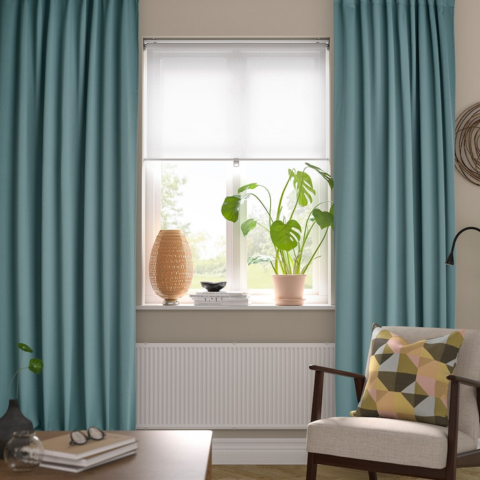 MAJGULL Room darkening curtains, 1 pair, with heading tape/dark grey-turquoise, 145x250 cm, 00586020