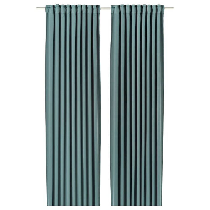 MAJGULL Room darkening curtains, 1 pair, with heading tape/dark grey-turquoise, 145x250 cm, 00586020