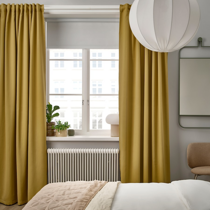 MAJGULL Room darkening curtains, 1 pair, with heading tape/beige-yellow, 145x250 cm, 20586024