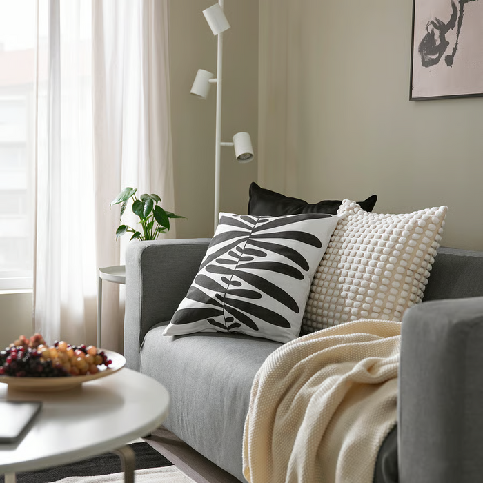 MAJSMOTT Cushion cover, off-white/black, 50x50 cm, 10563438