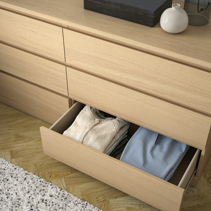 MALM Chest of 6 drawers, white stained oak veneer, 160x78 cm, 50354664