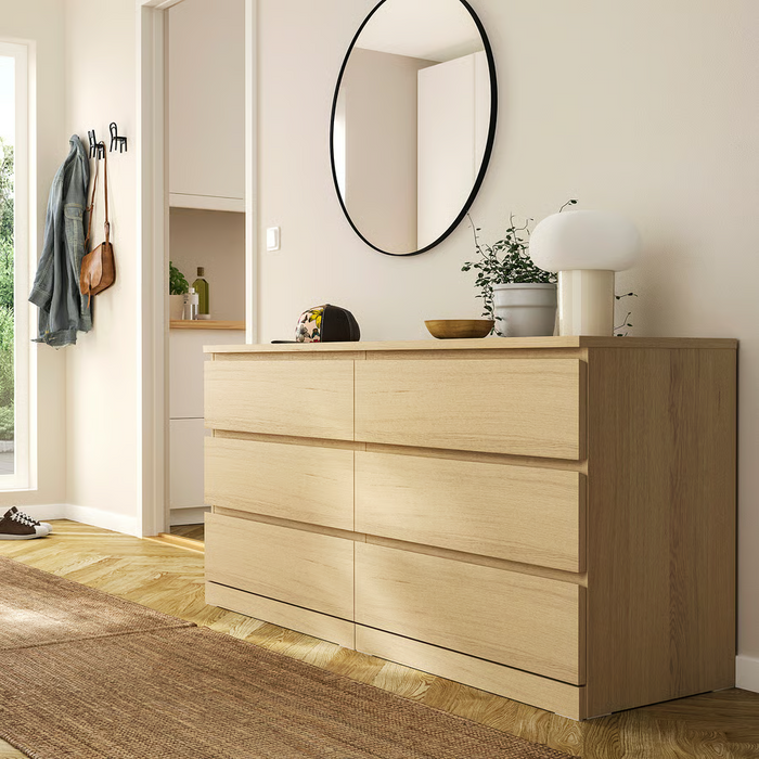 MALM Chest of 6 drawers, white stained oak veneer, 160x78 cm, 50354664