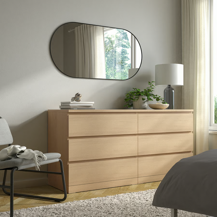 MALM Chest of 6 drawers, white stained oak veneer, 160x78 cm, 50354664