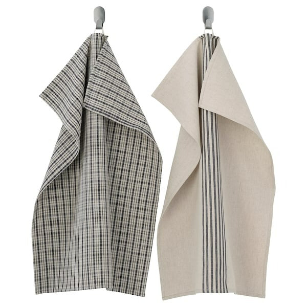 MARIATHERES Tea towel, square stripe/grey beige, 50x70 cm