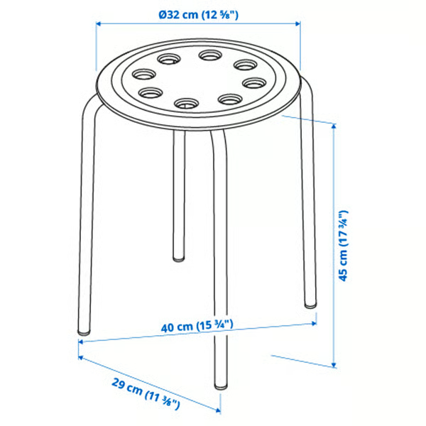 MARIUS Stool, blue, 45 cm