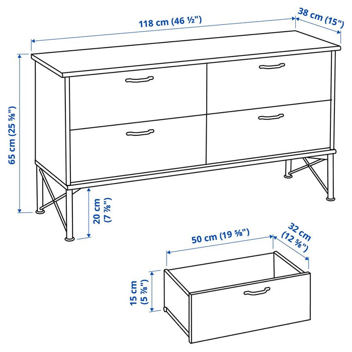 MUSKEN Chest of 4 drawers, white, 118x65 cm, 20378685