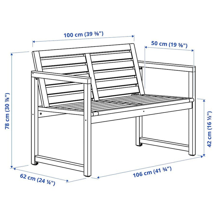 NAMMARO Bench with backrest, outdoor, light brown stained, 50510339