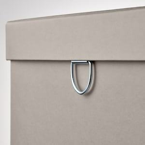 NIMM Storage box with lid, light grey-beige, 32x30x30 cm