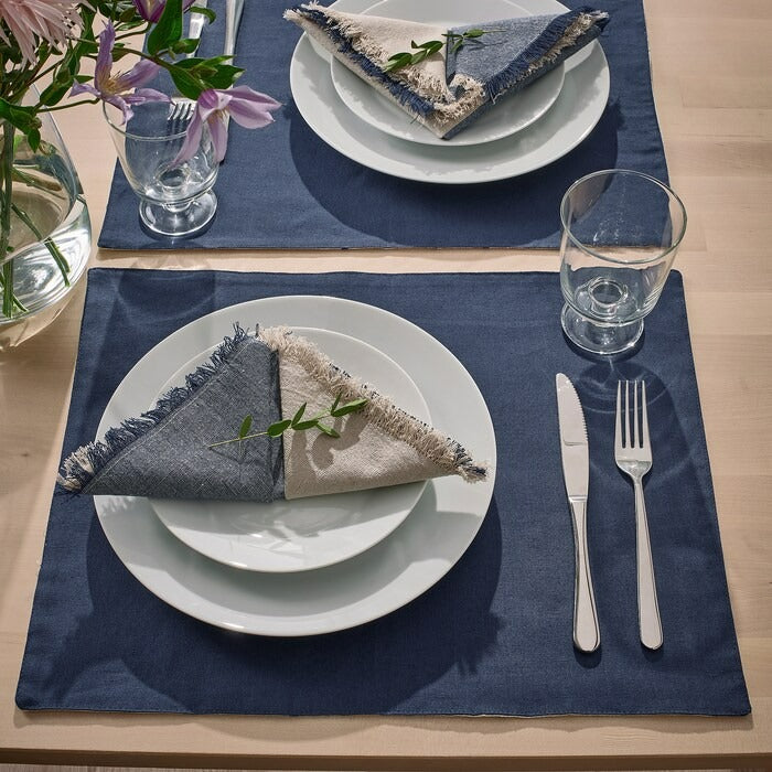 NISSOGA Place mat, white/dark blue, 45x35 cm