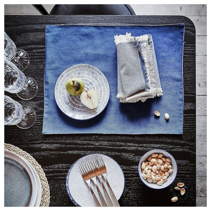 NISSOGA Place mat, white/dark blue, 45x35 cm