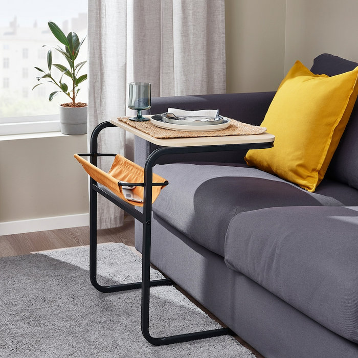 OLSEROD Side table, anthracite/birch effect dark yellow, 53x50 cm