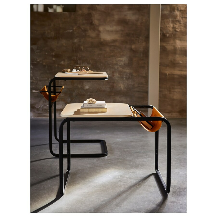 OLSEROD Side table, anthracite/birch effect dark yellow, 53x50 cm