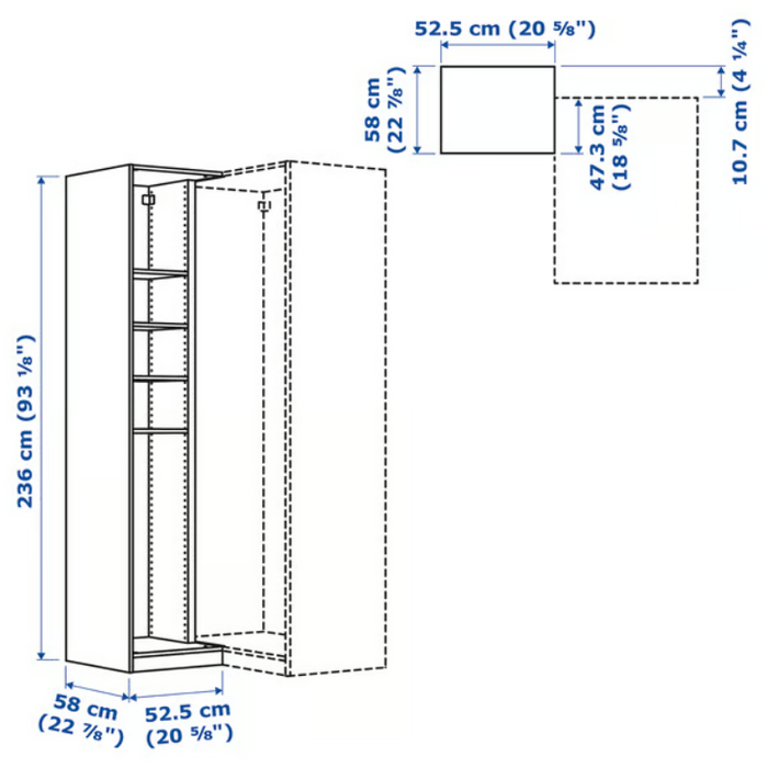 PAX Add-on corner unit with 4 shelves, grey-beige, 53x58x236 cm, 90515113 (Pre-order)