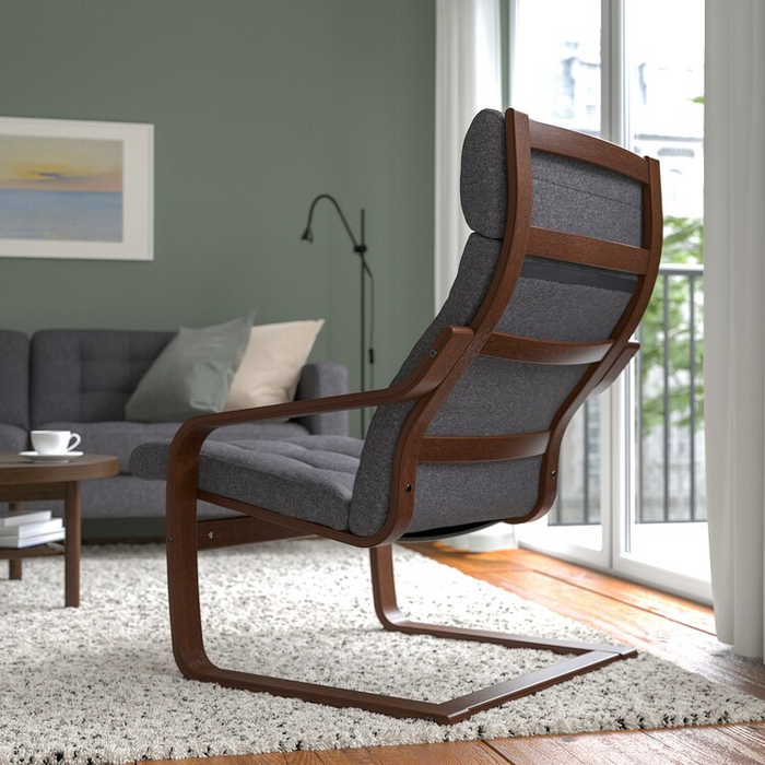 POANG Armchair, brown/Gunnared dark grey, 39502067