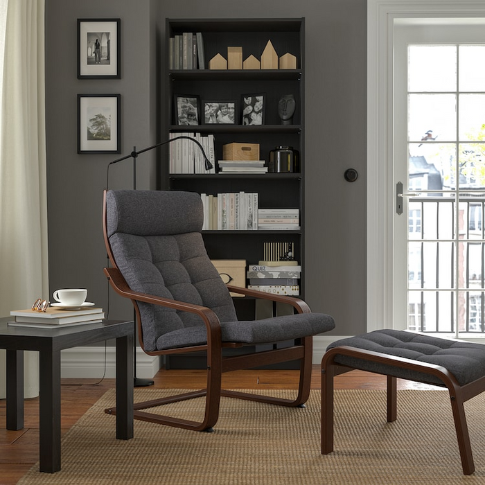 POANG Armchair, brown/Gunnared dark grey, 39502067