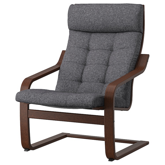 POANG Armchair, brown/Gunnared dark grey, 39502067