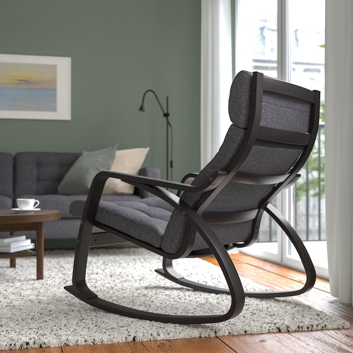 POANG Rocking-chair, black-brown/Gunnared dark grey, 09502120