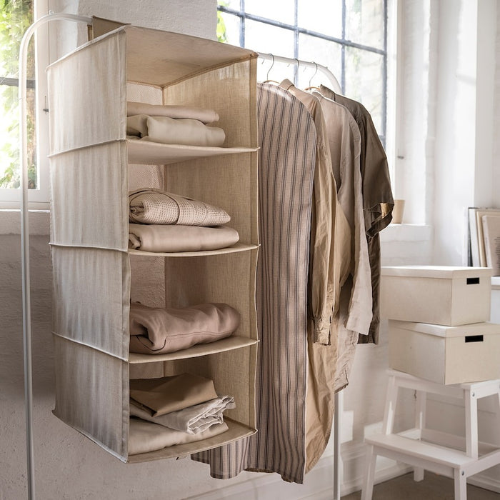 RAGODLING Hanging storage w 4 compartments, textile/beige, 36x45x92 cm