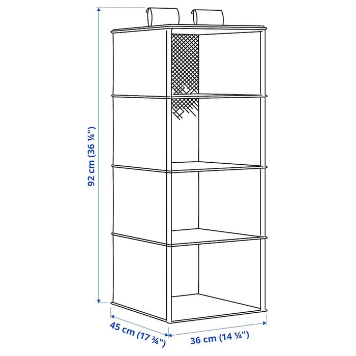 RAGODLING Hanging storage w 4 compartments, textile/beige, 36x45x92 cm