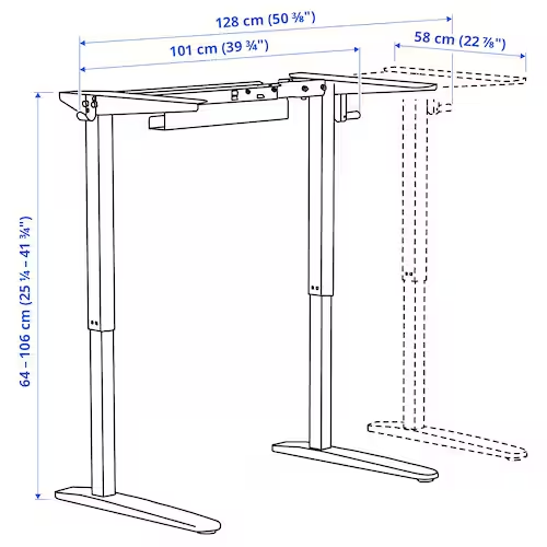 RELATERA Underframe sit/stand f table top, white, 90/117 cm