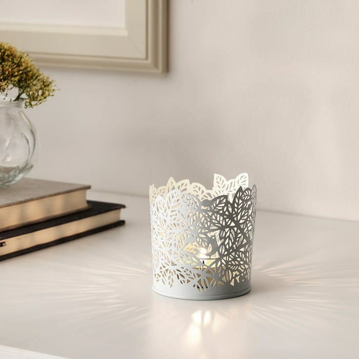 SAMVERKA Tealight holder, white, 8 cm