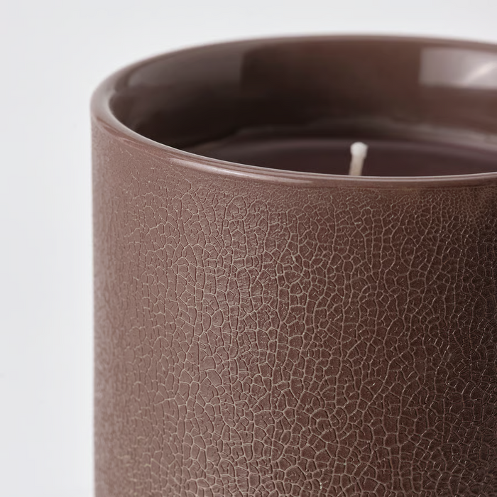 SILKESTRAD Scented candle in ceramic jar, leather & vanilla/brown, 45 hr, 00570397