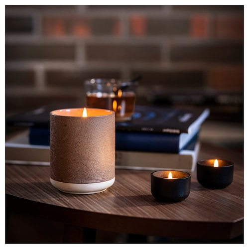 SILKESTRAD Scented tealight, leather & vanilla/brown, 3.5 hr, 20570551