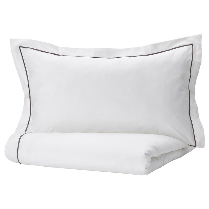 SILVERTISTEL Duvet cover and pillowcase, white/dark grey, 150x200/50x80 cm