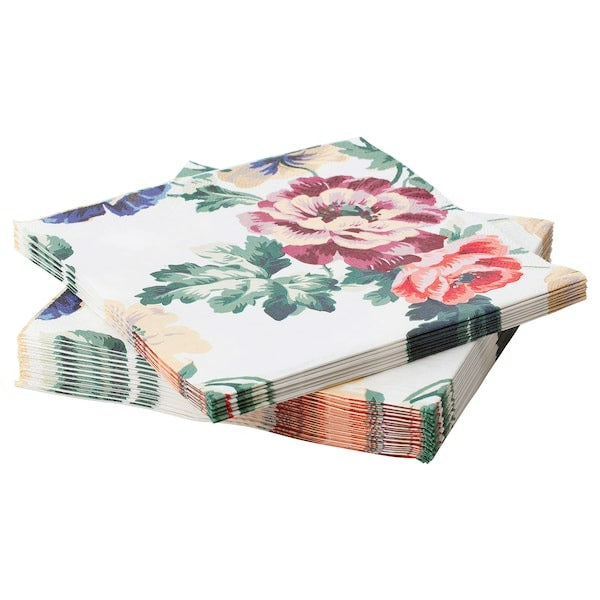 SMAKSINNE Paper napkin, multicolour/flower, 33x33 cm