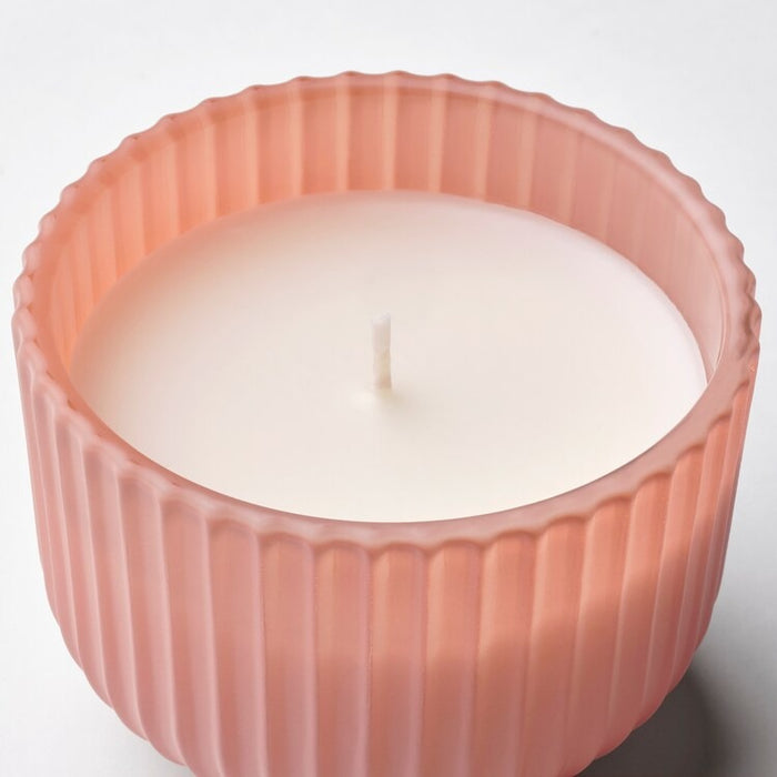 SOCKERLONN Scented candle in glass, Peach & blossom/pink, 20 hr